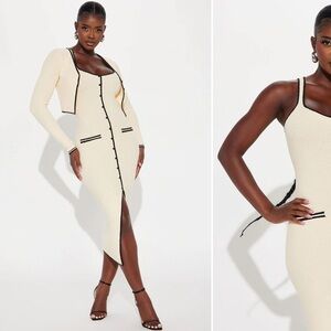 Office Sweater Midi Dress Set - Off white combo | Size XS